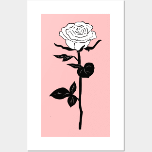 Black and White Rose Flower Posters and Art